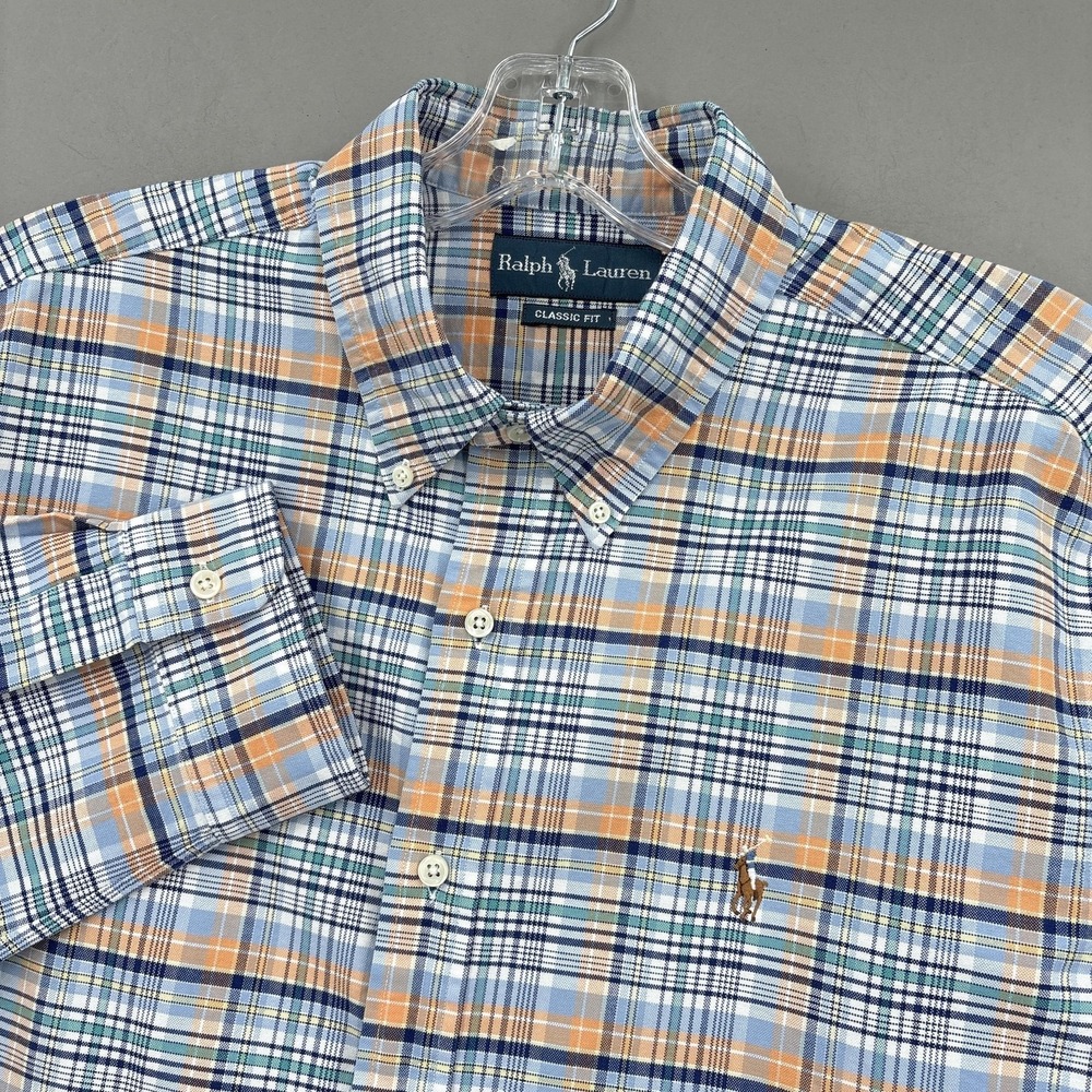 Ralph Lauren Shirt Mens XL Blue Plaid Classic Button Down Long Sleeve Oxford